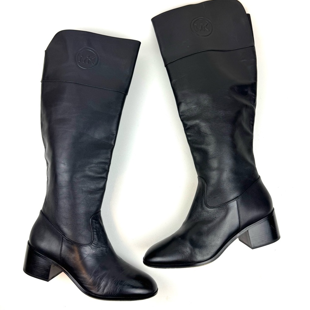 Michael Kors Boots Black Leather Knee High Tall Sleek Classic Riding Size 10